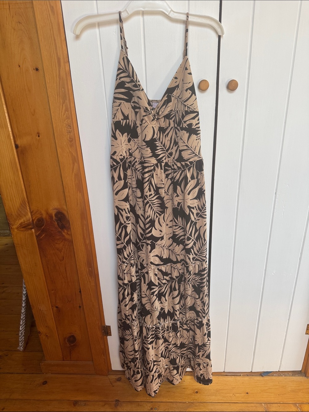 No Boundaries Beige and Black Tropical Print Maxi Dress